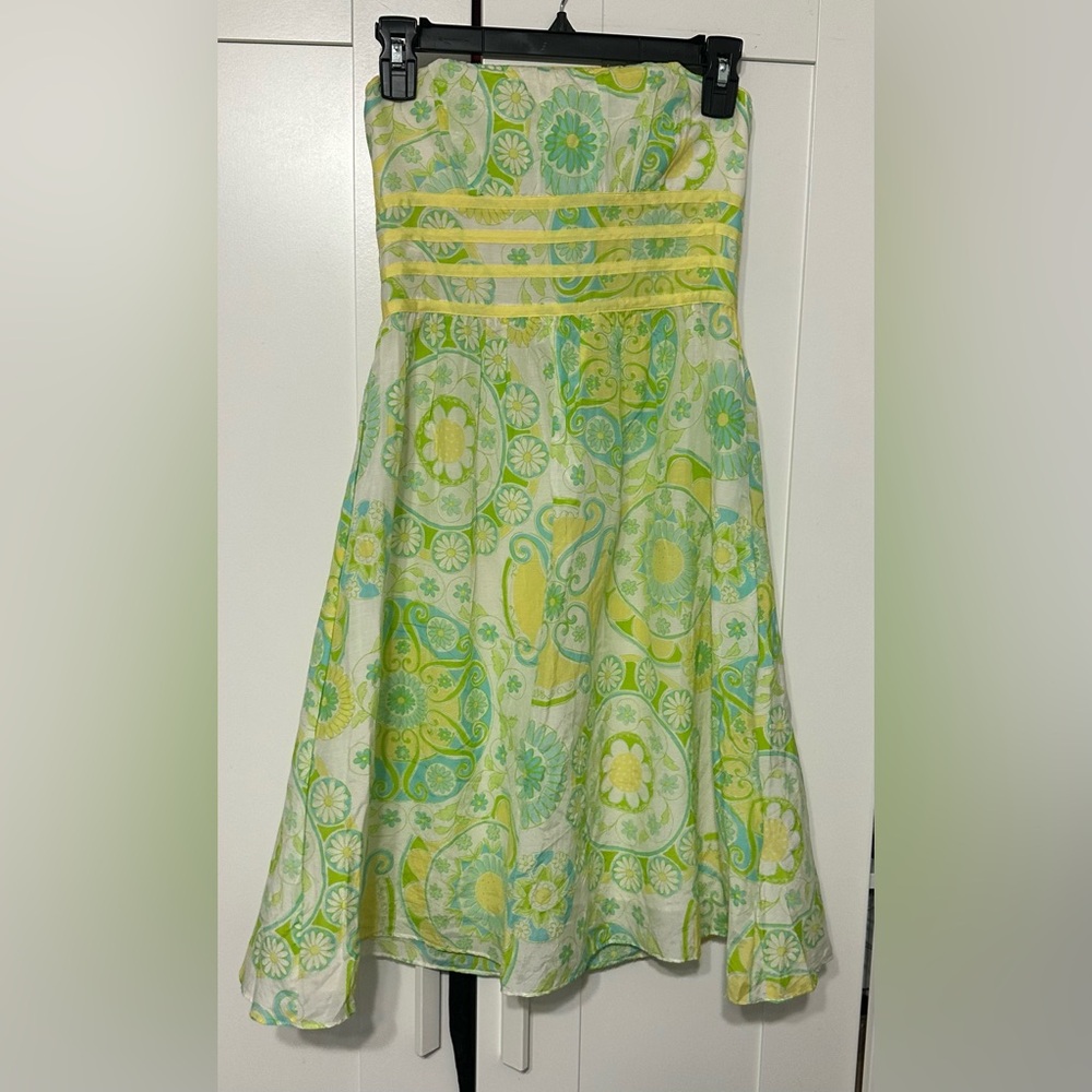 Lilly Pulitzer Green and Yellow Strapless Sundress